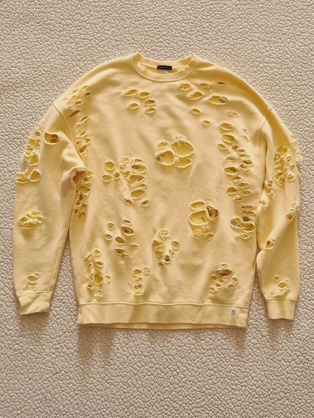 R13 Super Distressed Oversized Crewneck Sweatshirt In Washed Yellow XS Org $450 - Picture 7 of 14